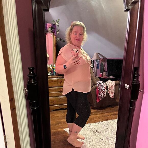 Lilly White XL Pink Gold Top Button Top Dressy - Picture 3 of 10